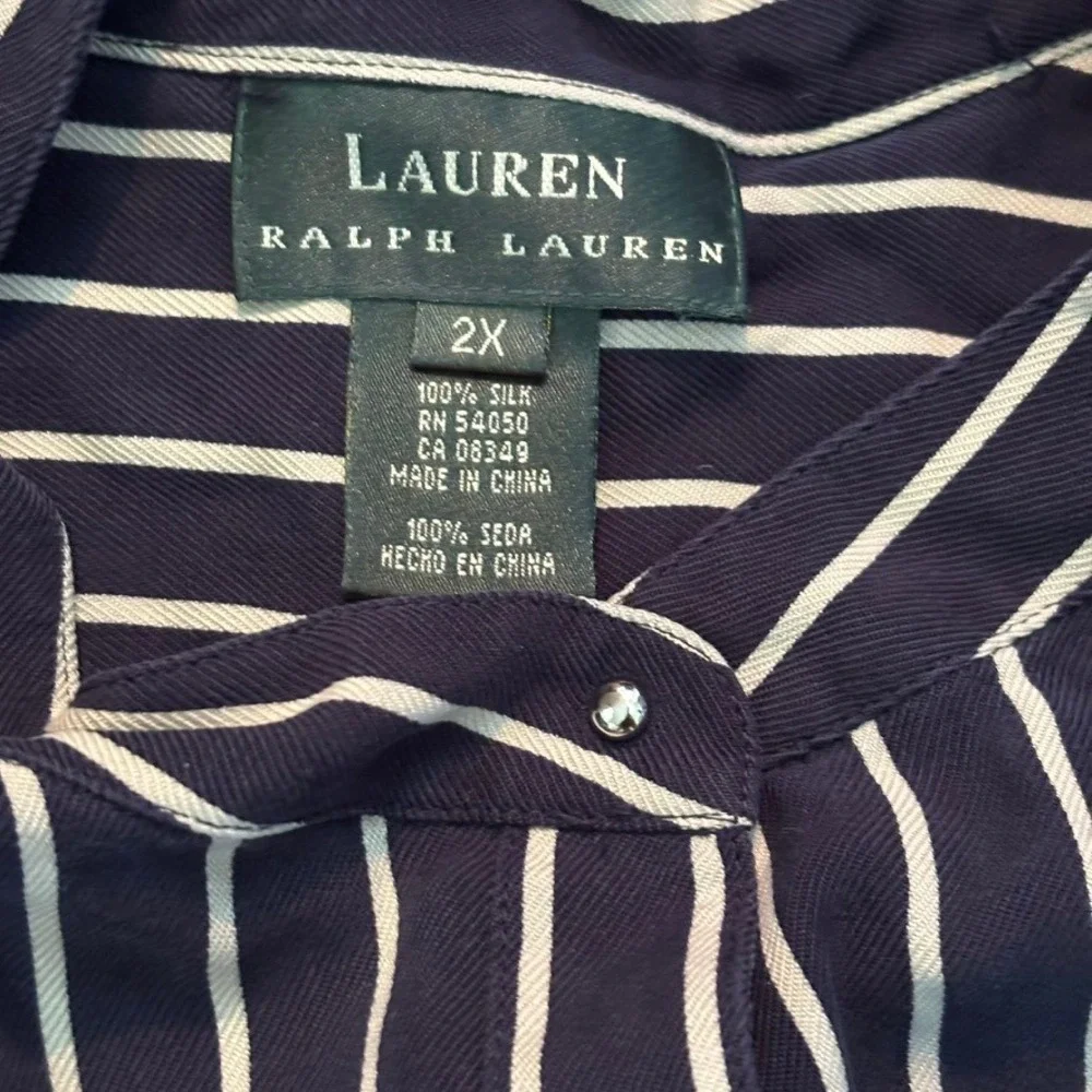 Lauren Ralph Lauren Striped Silk Matching Set Sz 2X / 16W Navy White
